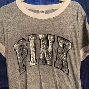 PINK gray sequined t shirt